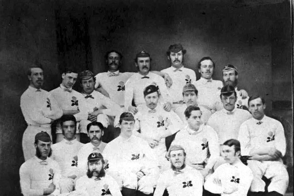 Het Engelse rugbyteam in 1871.