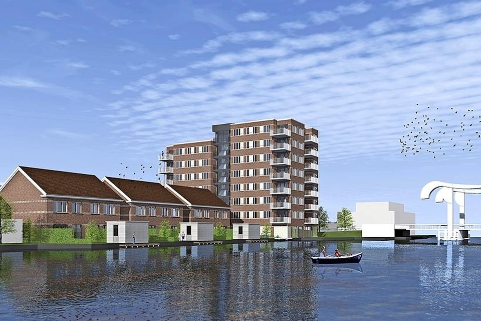 Het bouwproject langs het water aan de Rijndijk.