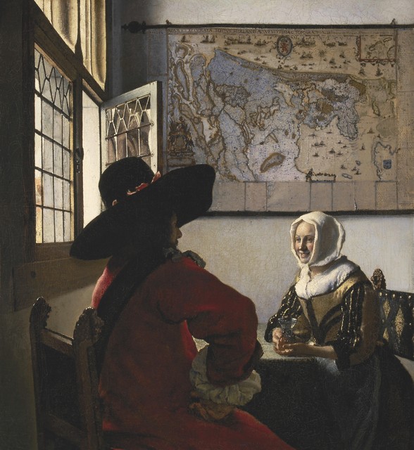 Kaart van Blaeu op het schilderij van Johannes Vermeer ’De soldaat met het lachende meisje’.