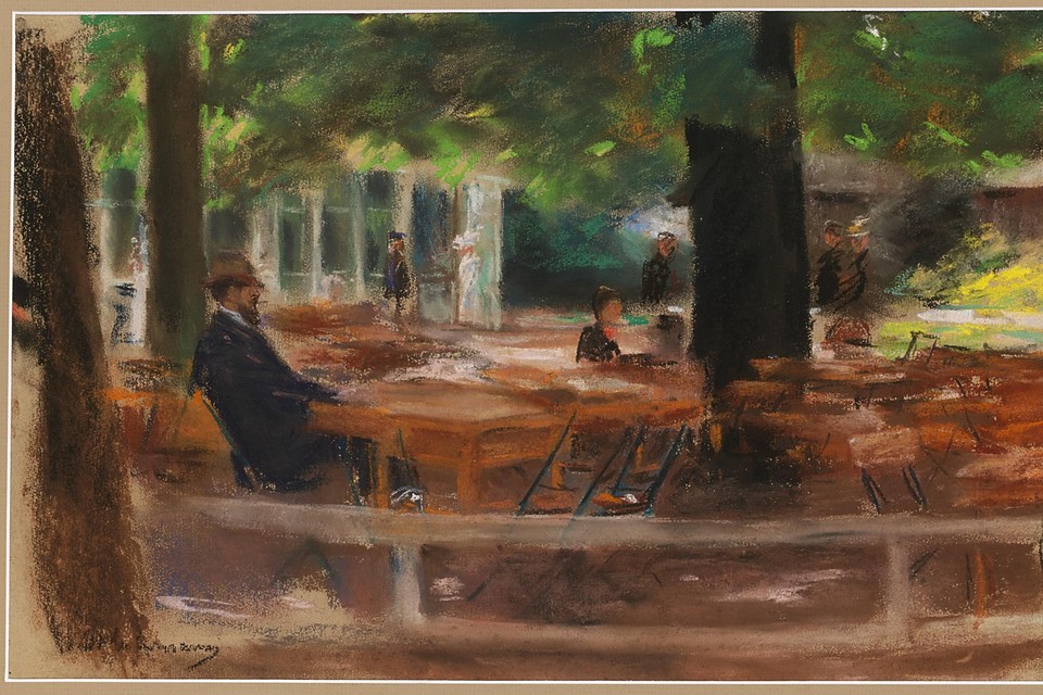 Max Liebermann, ’Terras van Hotel Hamdorff, Laren’, pastel op papier, 31,3 x 48,5 cm, ca. 1903.