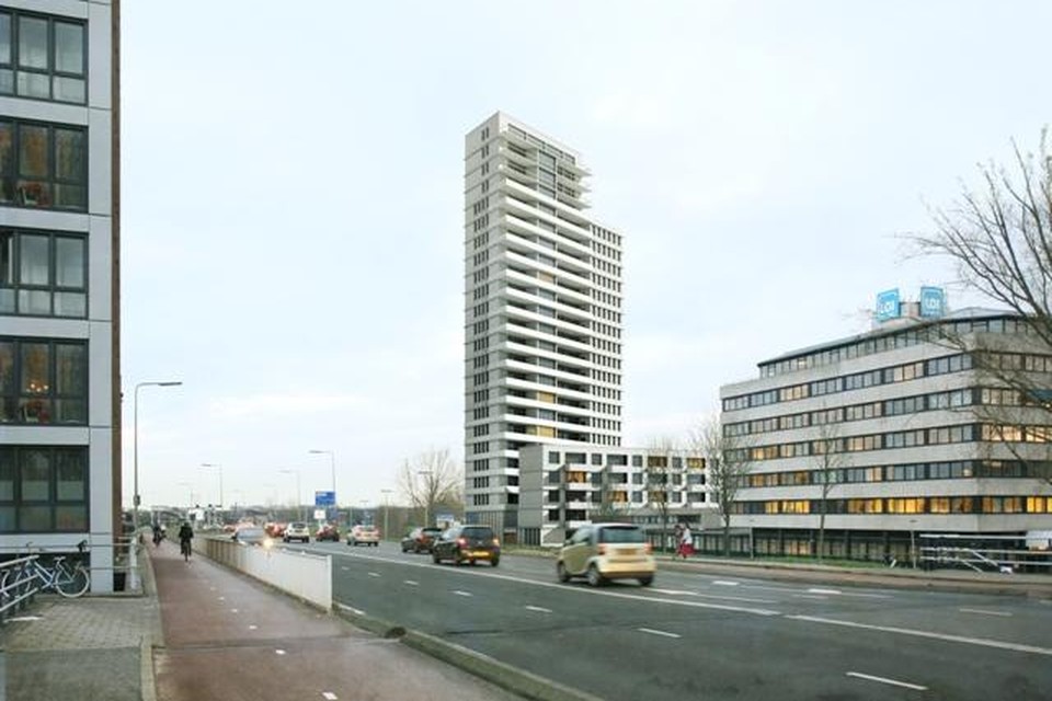 Impressie van de torenflat die in de wijk Driegatenbrug tot woede leidt.