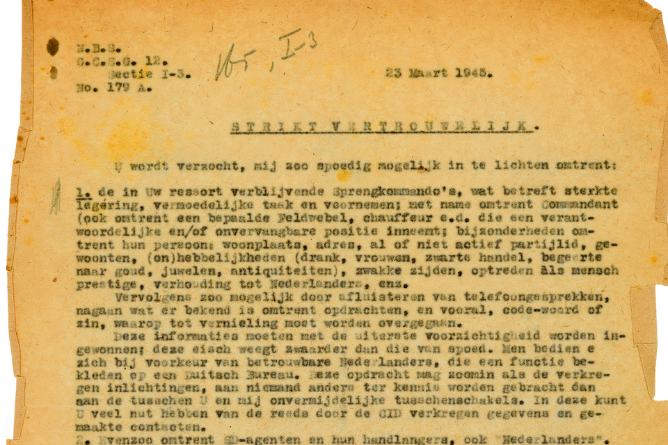 De brief aan het anti-Sprengkommando van het Bloemendaalse verzet.