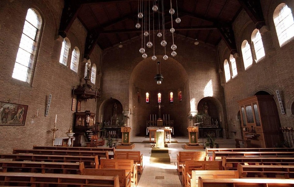 The spacious church hall before the fire.