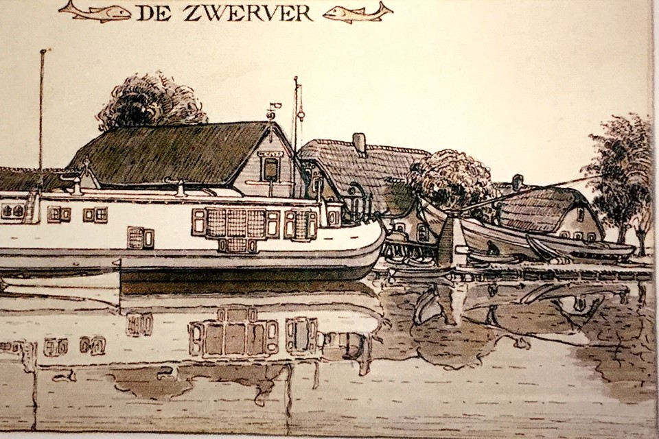 De Zwerver in 1902 bij scheepswerf De Vlijt in Oude Wetering. Publiciteitsfoto Universitaire Bibliotheken Leiden