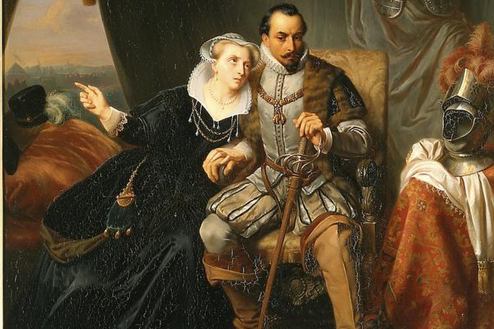 Magdalena Moons en haar minnaar Francisco de Valdez geschilderd in 1850 door Simon Opzoomer.