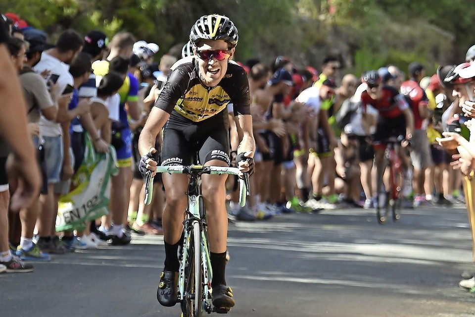 Daan Olivier tijdens één van de vele klimmen in deze Vuelta a España.