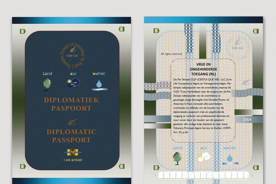 Een ’diplomatiek paspoort’ dat online wordt aangeboden. Het getoonde document wordt niet door Bossmaker verstrekt.