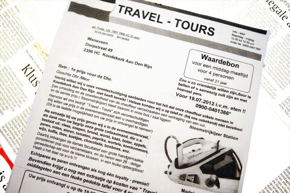 De misleidende brief van Travel Tours. Foto Menno Ringnalda