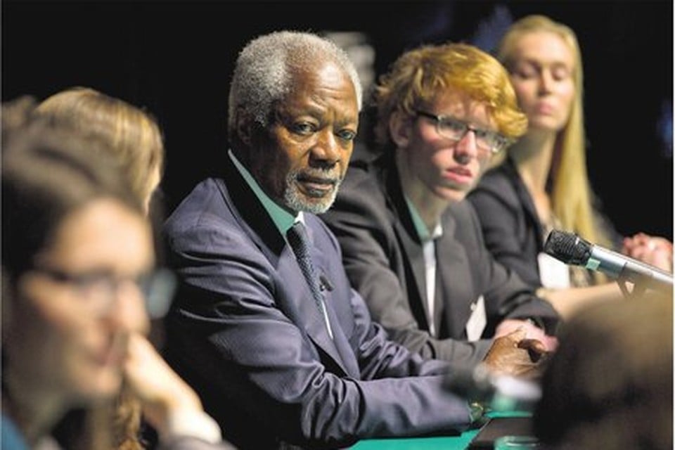 Kofi Annan even te gast in Leiden. Foto Hielco Kuipers