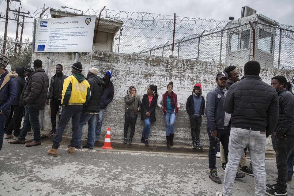Vluchtelingen in het kamp Moria op Lesbos