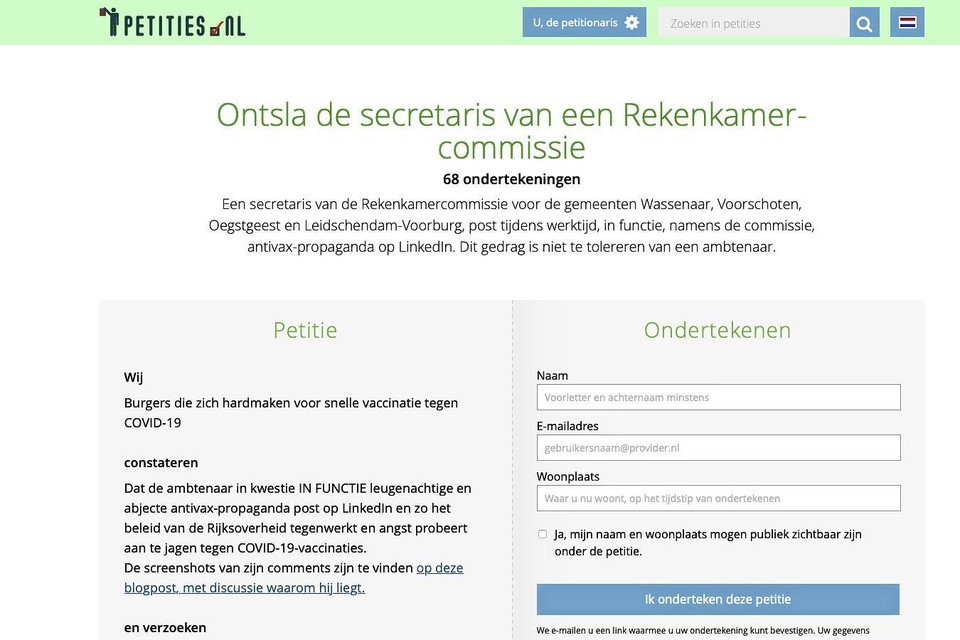 De oproep van informaticus Daniël Tuijnman op petitie.nl.