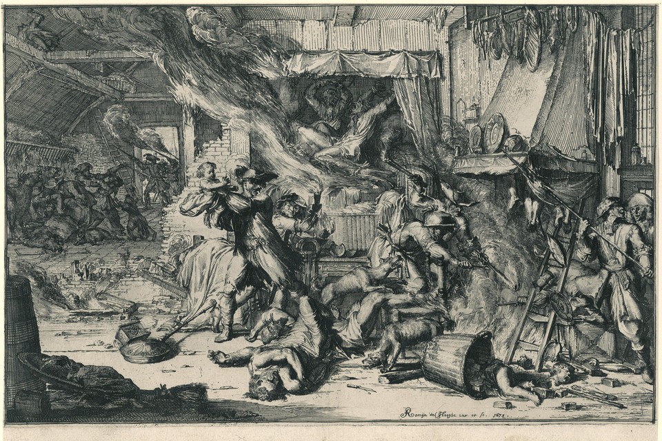 Een beeld van de wreedheden van de Fransen in een boerenhoeve.